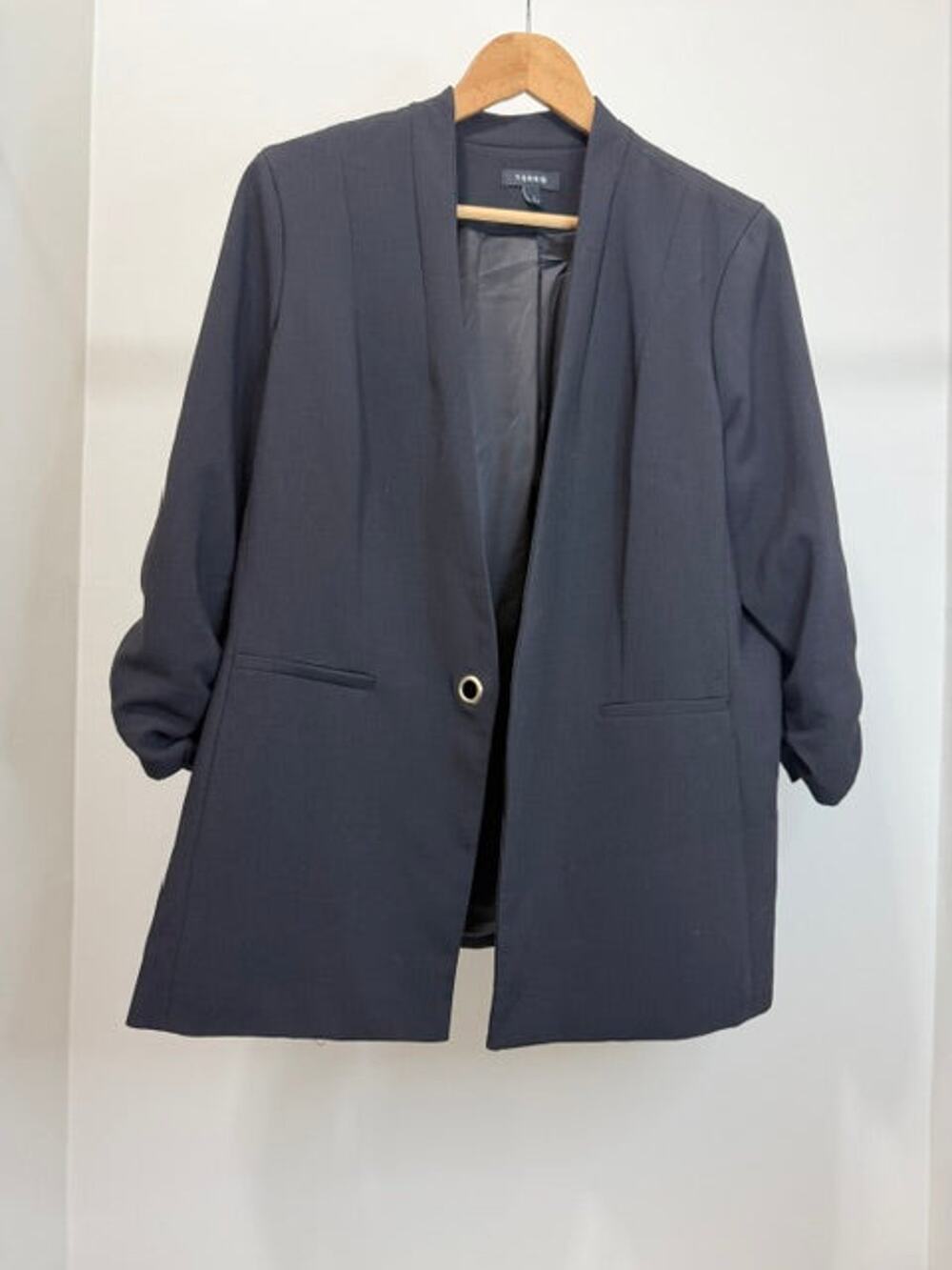 Torrid Ruched Sleeve Open Front Blazer Black Sz1 14/16